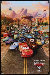 7w099 CARS advance DS 1sh '06 Walt Disney animated automobile racing, cool image of cast!