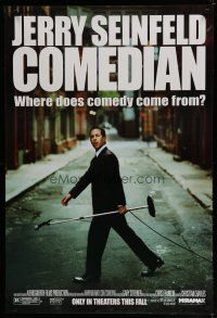 7w119 COMEDIAN advance 1sh '02 great image of Jerry Seinfeld walking across street with microphone!