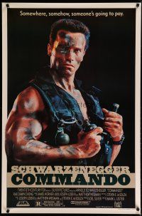 7w120 COMMANDO 1sh '85 tough guy Arnold Schwarzenegger is going to make someone pay!