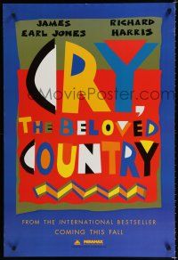 7w129 CRY THE BELOVED COUNTRY 2-sided teaser 1sh '95 James Earl Jones, apartheid, cool art!