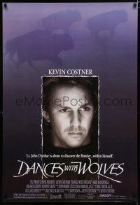 7w136 DANCES WITH WOLVES DS 1sh '90 different image of Kevin Costner & buffalo!