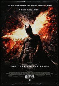 7w140 DARK KNIGHT RISES advance DS 1sh '12 Christian Bale as Batman, a fire will rise!