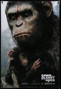 7w144 DAWN OF THE PLANET OF THE APES style B teaser DS 1sh '14 close-up of Caesar w/ his son!