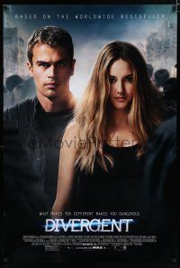 7w161 DIVERGENT advance DS 1sh '14 cool image of sexy Shailene Woodley, Theo James!