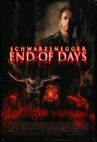 7w173 END OF DAYS DS 1sh '99 grizzled Arnold Schwarzenegger, cool creepy horror images!