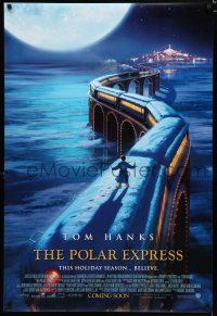 7w581 POLAR EXPRESS int'l advance DS 1sh '04 Tom Hanks, Robert Zemeckis directed, cool art!