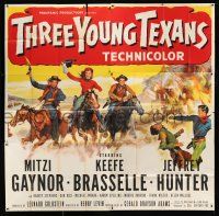 7y118 THREE YOUNG TEXANS 6sh '54 art of Mitzi Gaynor, Keefe Brasselle & Jeff Hunter on horses!