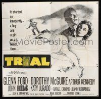 7y121 TRIAL 6sh '55 lawyer Glenn Ford, Dorothy McGiure, racial prejudice, cool artwork!