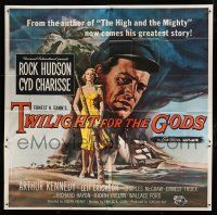 7y123 TWILIGHT FOR THE GODS 6sh '58 great artwork of Rock Hudson & sexy Cyd Charisse on beach!