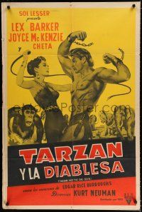 7y252 TARZAN & THE SHE-DEVIL Argentinean '53 sexy Joyce MacKenzie swings whip at Lex Barker!