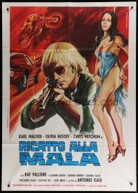 7y880 SUMMERTIME KILLER Italian 1p '75 Ferrari art of sexy Olivia Hussey & Chris Mitchum w/ gun!