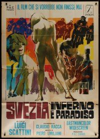 7y881 SWEDEN HEAVEN & HELL Italian 1p '69 Symeoni art of sexy naked woman & bikers on motorcycles!