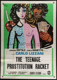 7y888 TEENAGE PROSTITUTION RACKET Italian 1p '75 Brini art of half-naked girl & crook with knife!