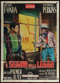 7y904 TIN STAR Italian 1p '58 different Enzo Nistri art of cowboys Henry Fonda & Anthony Perkins!