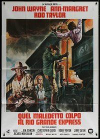 7y910 TRAIN ROBBERS Italian 1p '73 different art of John Wayne & Ann-Margret + train by Casaro!