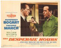 7z313 DESPERATE HOURS LC #4 '55 c/u of Humphrey Bogart arguing with Fredric March, William Wyler