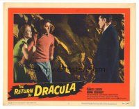 7z741 RETURN OF DRACULA LC #5 '58 image of couple menaced by creepy vampire Francis Lederer!