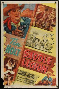 8e743 SADDLE LEGION style A 1sh '51 cool artwork of cowboy Tim Holt, sexy dancer Dorothy Malone!