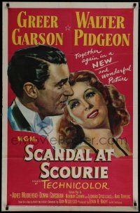 8e753 SCANDAL AT SCOURIE 1sh '53 great close up art of smiling Greer Garson & Walter Pidgeon!