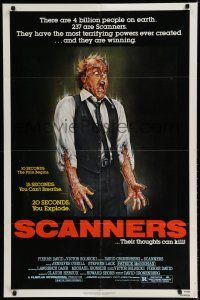 8e754 SCANNERS 1sh '81 David Cronenberg, in 20 seconds your head explodes!