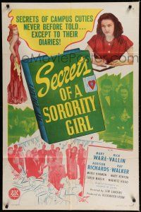 8e764 SECRETS OF A SORORITY GIRL 1sh '46 Mary Ware & campus cuties on the loose!