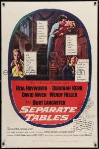 8e765 SEPARATE TABLES 1sh '58 Burt Lancaster desperately & violently craves Rita Hayworth!