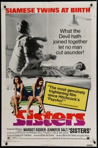 8e784 SISTERS 1sh '73 Brian De Palma, Margot Kidder is a set of conjoined twins!