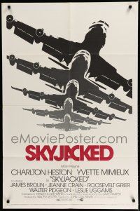 8e787 SKYJACKED 1sh '72 Charlton Heston, Yvette Mimieux, cool art of Boeing 707 airplane!