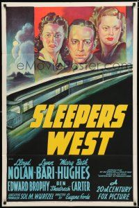 8e791 SLEEPERS WEST 1sh '41 great 20th Century Fox artwork of stars over speeding train!