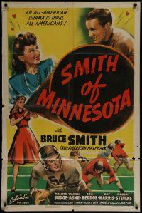 8e794 SMITH OF MINNESOTA 1sh '42 cool sportsart of Bruce smith, Arline Judge, Heisman Trophy!