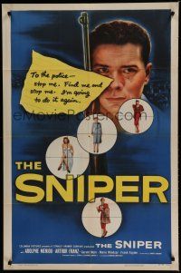 8e798 SNIPER 1sh '52 image of sniper Arthur Franz with gun targeting pretty women!