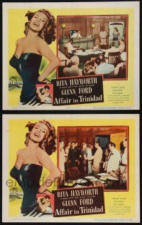 8f872 AFFAIR IN TRINIDAD 2 LCs '52 Rita Hayworth on witness stand and in court w/ Glenn Ford!