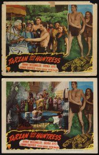 8f978 TARZAN & THE HUNTRESS 2 LCs '47 Johnny Weissmuller, Brenda Joyce & Johnny Sheffield!