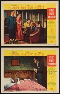 8f981 THERE'S ALWAYS TOMORROW 2 LCs '56 Fred MacMurray torn between Barbara Stanwyck & Joan Bennett!