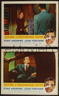 8f638 BEYOND A REASONABLE DOUBT 4 LCs '56 Fritz Lang directed noir, Dana Andrews & Joan Fontaine!