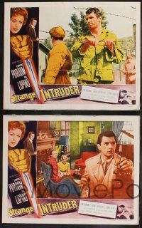 8f739 STRANGE INTRUDER 4 LCs '56 tc artwork of Edmund Purdom, Ida Lupino & giant knife!