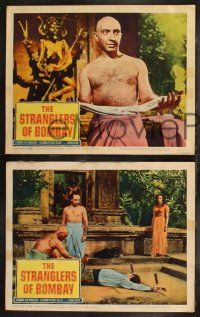 8f854 STRANGLERS OF BOMBAY 3 LCs '60 creepy images of bizarre murder cult, Hammer film!