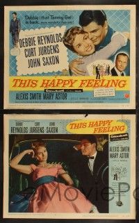 8f450 THIS HAPPY FEELING 8 LCs '58 Debbie Reynolds, Curt Jurgens, Saxon, a spicy look at love!