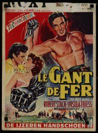 8g585 IRON GLOVE Belgian '56 art of barechested Robert Stack, Ursula Thiess!