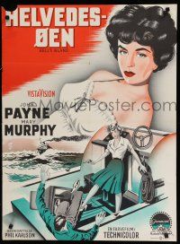 8g788 HELL'S ISLAND Danish '59 John Payne, sexiest artwork of Mary Murphy, cool!