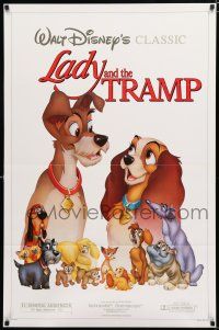 8j410 LADY & THE TRAMP 1sh R86 Walt Disney romantic canine dog classic cartoon!