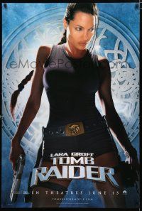 8j417 LARA CROFT TOMB RAIDER teaser DS 1sh '01 sexy Angelina Jolie, from popular video game!