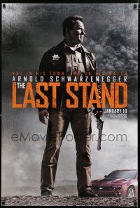 8j421 LAST STAND teaser DS 1sh '13 full-length Arnold Schwarzenegger w/gun & Camaro!