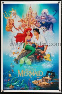 8j445 LITTLE MERMAID DS 1sh '89 great art of Ariel & cast, Disney underwater cartoon!