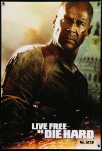 8j448 LIVE FREE OR DIE HARD style A teaser DS 1sh '07 Bruce Willis by the U.S. capitol building!