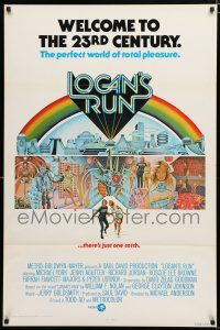 8j451 LOGAN'S RUN int'l 1sh '76 art of Michael York & Jenny Agutter running away by Charles Moll!