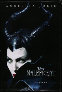 8j478 MALEFICENT teaser DS 1sh '14 cool close-up image of sexy Angelina Jolie in title role!