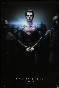 8j480 MAN OF STEEL teaser DS 1sh '13 Henry Cavill in the title role as Superman handcuffed!