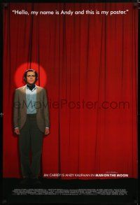 8j481 MAN ON THE MOON DS 1sh '99 Milos Forman, great image of Jim Carrey as Andy Kaufman on stage