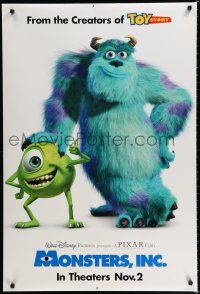 8j525 MONSTERS, INC. advance DS 1sh '01 Disney & Pixar computer animated CGI cartoon!